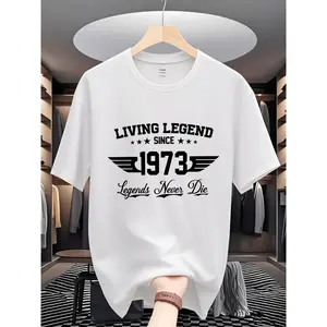 The Legendary "Men'S Casual Short Sleeve T-Shirt Since 1973 - Breathable, Geometric Pattern, Round Neck - Perfect for Summer, Travel/Summer/Beach, 2025 Short Sleeve