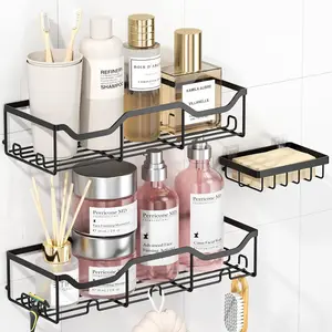 "3-Pack Shower Caddy Organizer - Adhesive Rust-Proof Shower Shelves, Black Wall Rack for Bathroom Storage & Decor"