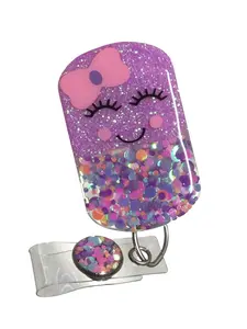 Purple Happy Pill Badge Reel, Retractable Swivel Alligator Clip, 2”, Pharmacy, Nurse