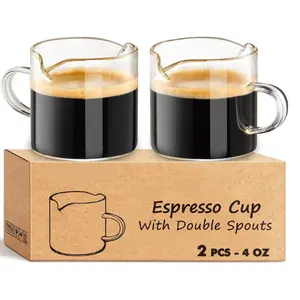 Essential Coffee Bar Accessories - 4oz Glass Espresso Cup Set with Handled and