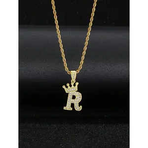 1 Pc 60cm Fashion Popular Initial Letter & Crown Pendant Stainless Steel Twist Chain Necklace For Men Women Unisex Choker For Friend Christmas Birthday Gift
