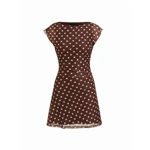 Cider Mesh Polka Dot Short Sleeve Ruched A-line Mini Dress