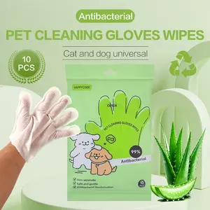 HAPPYCODE Pet Glove Wipes for Dogs & Cats - Hypoallergenic Disposable No-Rinse Wipes - 10 Pieces - Essential for Pet Owners - Cleaning & Deodorizing - Safe & Hygiene - Perfect Gift Grooming Paws