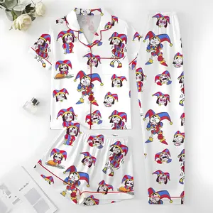Pomni The Amazing Digital Circus Satin Pajamas Set, Jax Ginger Caine Sleepwear, Aesthetic Anime Pajama Set, Silk Pajamas, Gift for Fans