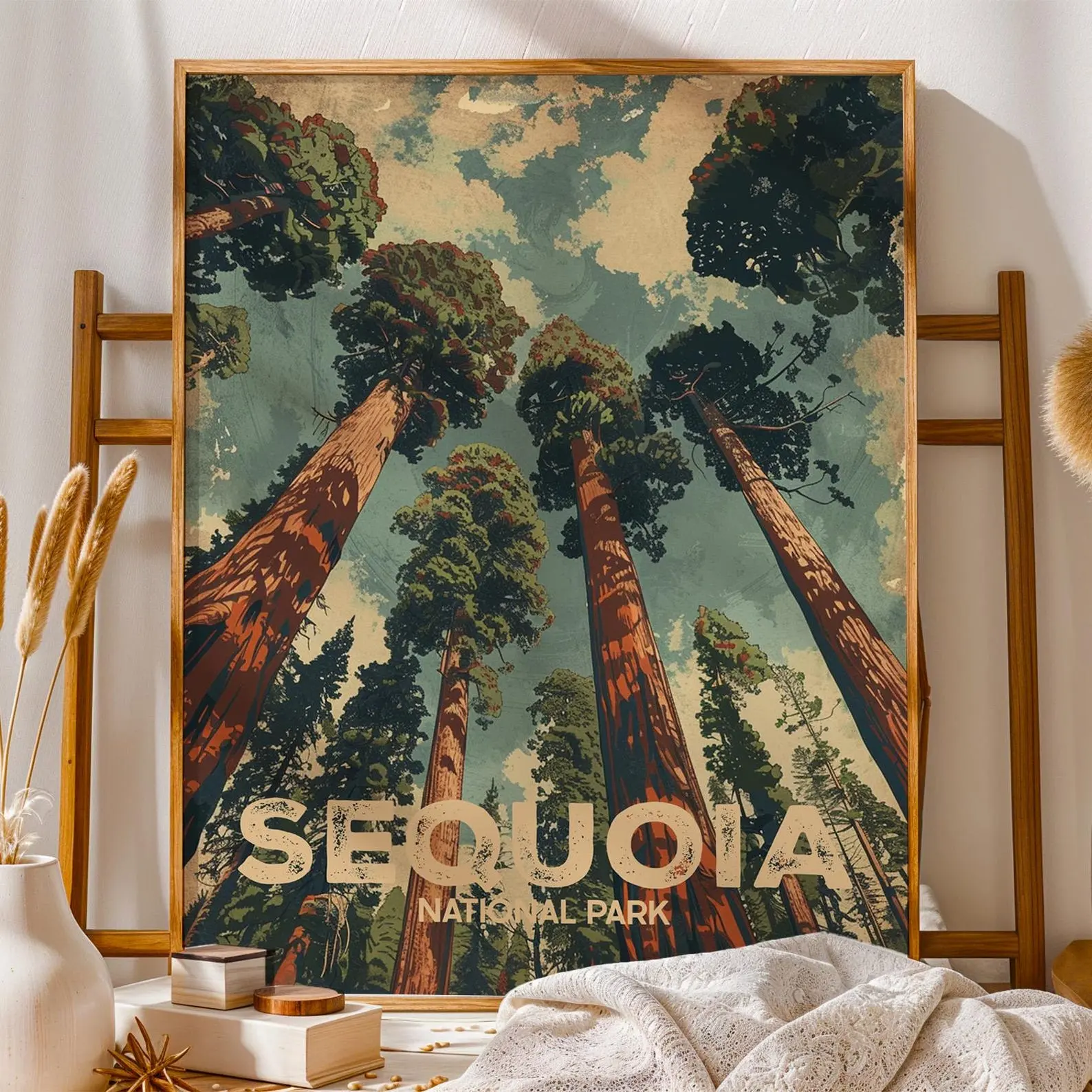Sequoia National Park Vintage Travel Poster, Rustic Cabin Wall Art