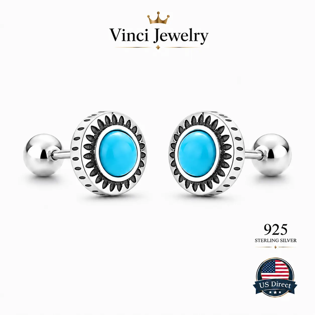 925 sterling silver turquoise sunburst stud earrings vintage boho western statement jewelry with celestial inspired oval design for southwestern cowgirl desert festival everyday outfits and meaningful gifts for women teens and moms