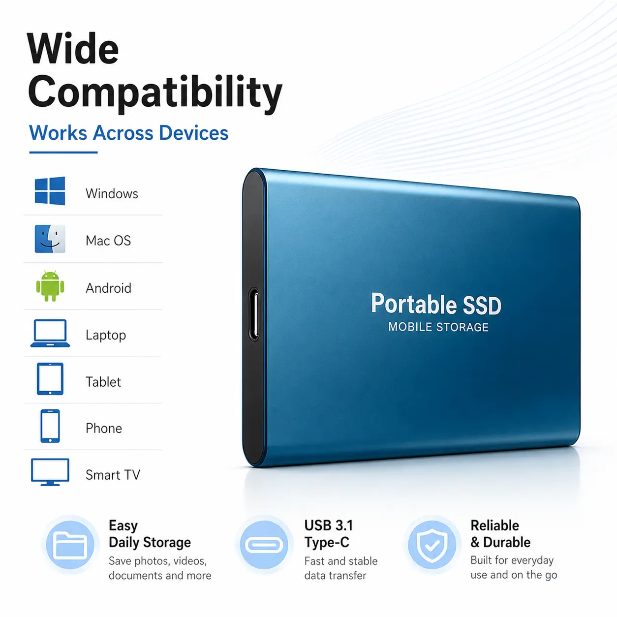 Technology External SSD Portable SSD 2TB USB Type-C Storage Drive Fast Transfer Hard Disk for Laptop Mac PC