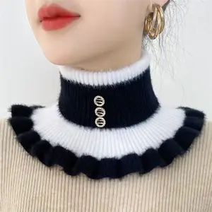 2025 New Knitted Stripe Lapel Collar Warmth Neck Cover for Women Thickened Imitation Mink Velvet Fake Collar Neck Scarf