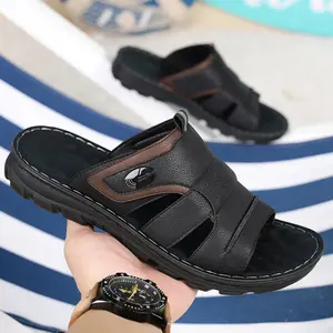 Men's Summer 2025 New Leather Casual Beach Shoes Slip-On Soft Bottom Dual-Purpose Clogs Breathable Anti-Slip Durable Sandals