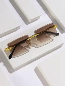 Unisex Vintage Ombre Tinted Lens Rimless Sunglasses, Trendy Casual Snake Design Decorative Sunglasses for Everyday Use, Fashion Accessories for Outdoor Activities