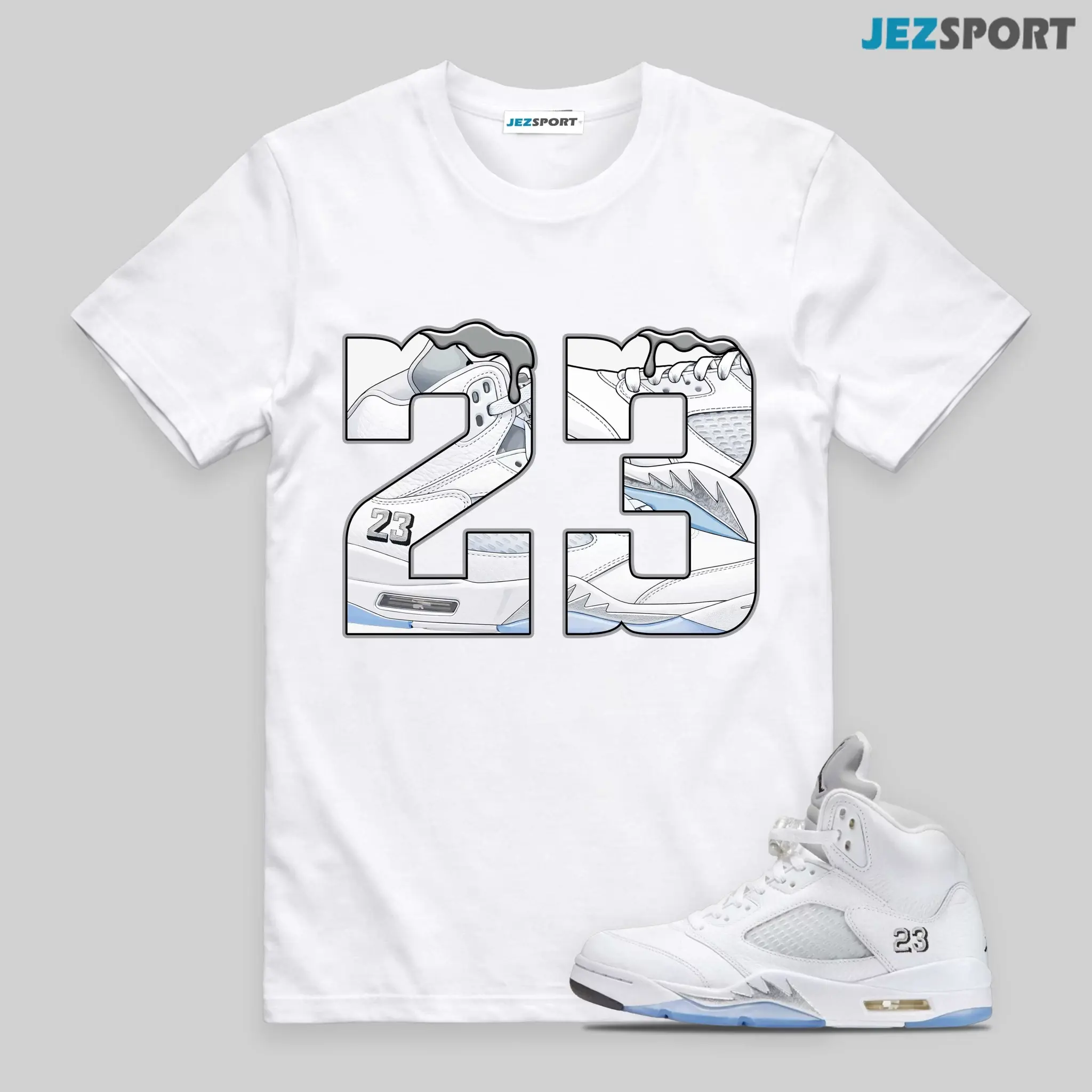 AJ 5 Retro White Metallic 2026 Shirt, AJ5 Metallic Silver Black Match Tee, 23 Graphic Tee, 90s Hip Hop Tee, Gift For Women and Man, Unisex T-Shirt, Sneaker Head Gift