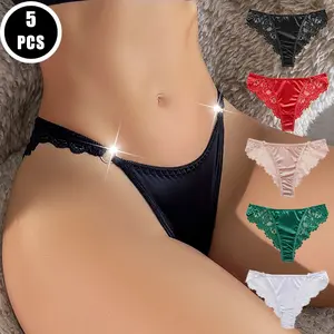1/5pcs New Style Embroidery Floral Panties Low Rise Solid Elegant Lady Briefs Breathable Comfortable Sexy Lingerie Underpants