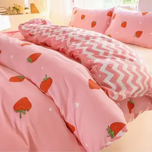 Strawberry Pumpkin Pineapple Pattern Bedding Set, 3 Piece Set Includes Fitted Sheet and Pillowcases, Soft Comfortable Bedroom Decor