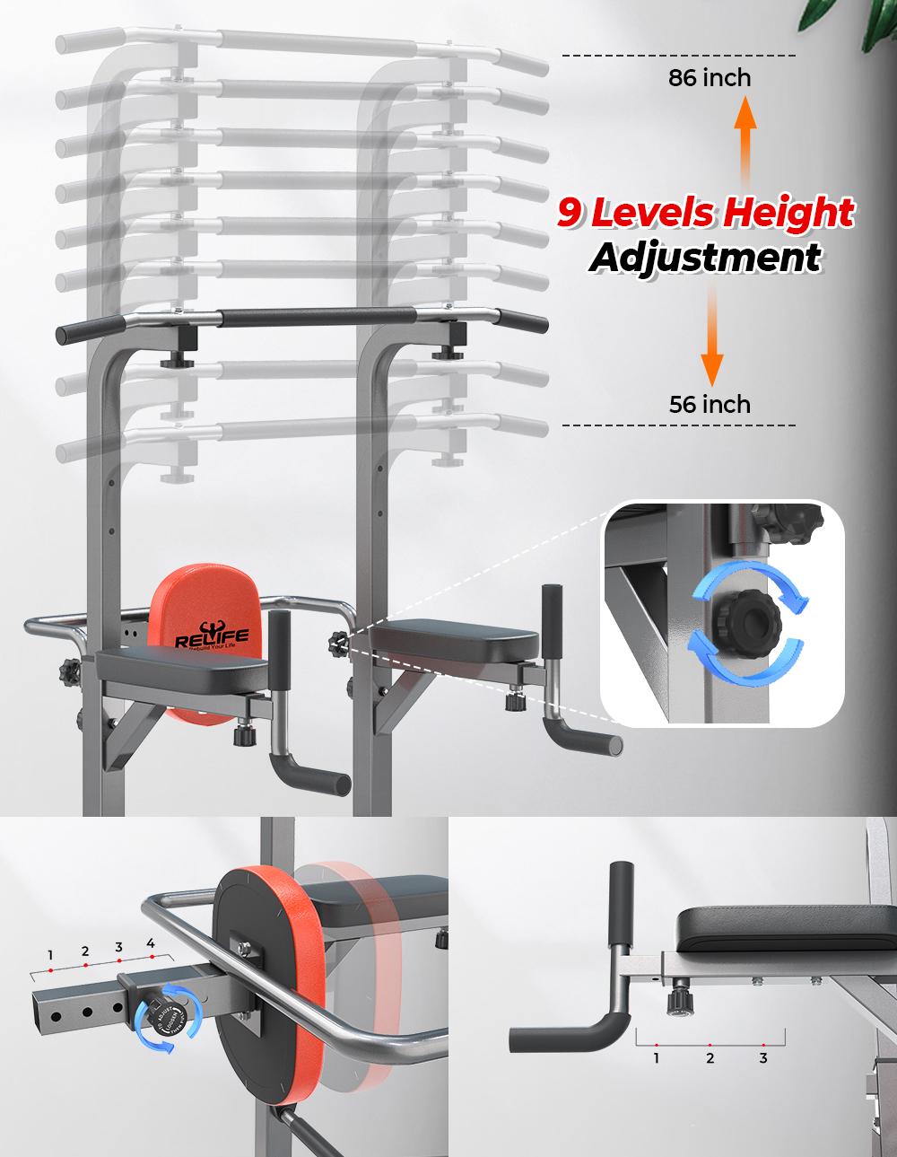 RelifeSports 2026 Power Tower Dip Station Pull-Up Push-Up Station Multi-Function Home Gym Strength Training Fitness Equipment 400LBS Workout Machine