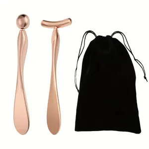 2 stainless steel eye cream brush facial roller massager tools - manual non electric eye massage stick, used to reduce swelling and wrinkles, portable facial roller with ergonomic grip, suitable for home use, women's gift, lightweight facial care, fashion