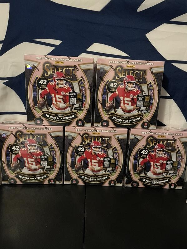 Break #89 5xPanini 2025 Select Mega Boxes 5x 2025 Football Trading Cards 42 Total Cards 10 Exclusive Black & Red Prizm Shock
