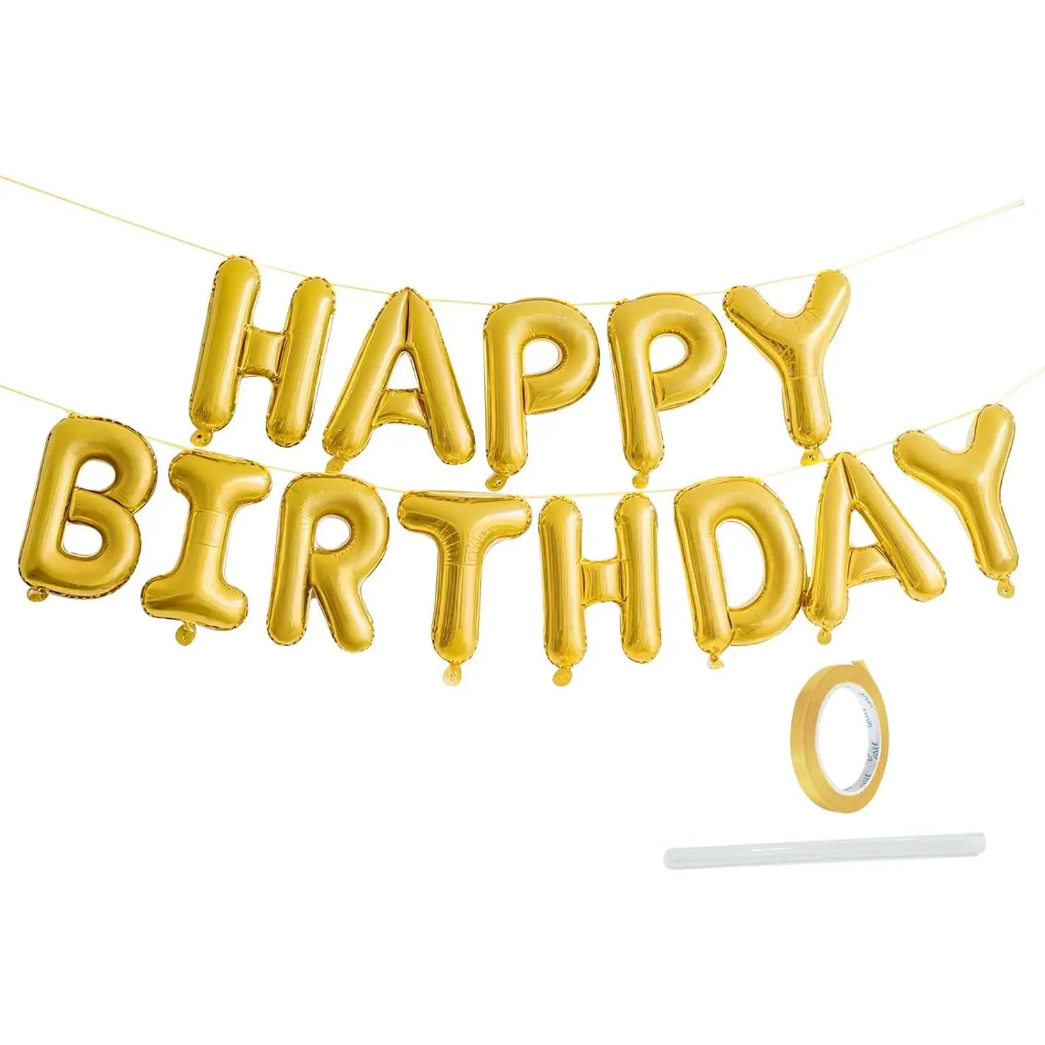 Happy Birthday Banner Metallic,  Birthday Balloons, 13 count Mylar Foil Letters Balloons, Inflatable Party Decor, Golden Happy Birthday Sign Party Decorations for Women, globos de cumpleanos