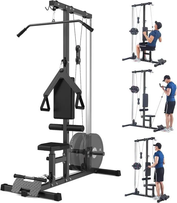 LAT Pulldowns Strength Training Machine - Heavy-Duty & Sturdy Steel Frame Home Gym Accessory, Home Exercise Equipment with Adjustable Seat, Knee Support, High-Low Pulleys for Bicep Curls, Seated Rowing (Delivers Comfortable Fitness Experience)