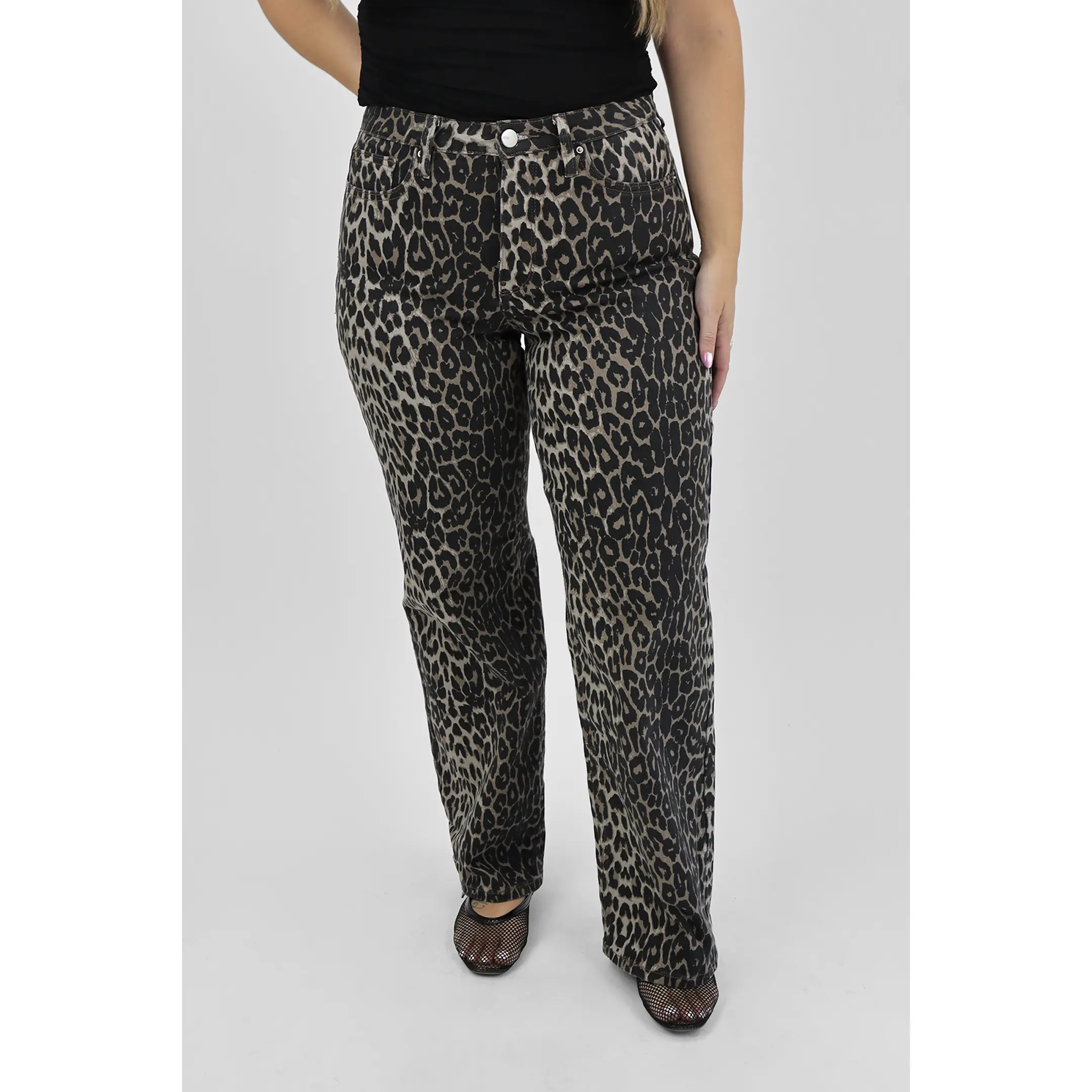 Tummy Control Wide Leg Jeans - Leopard