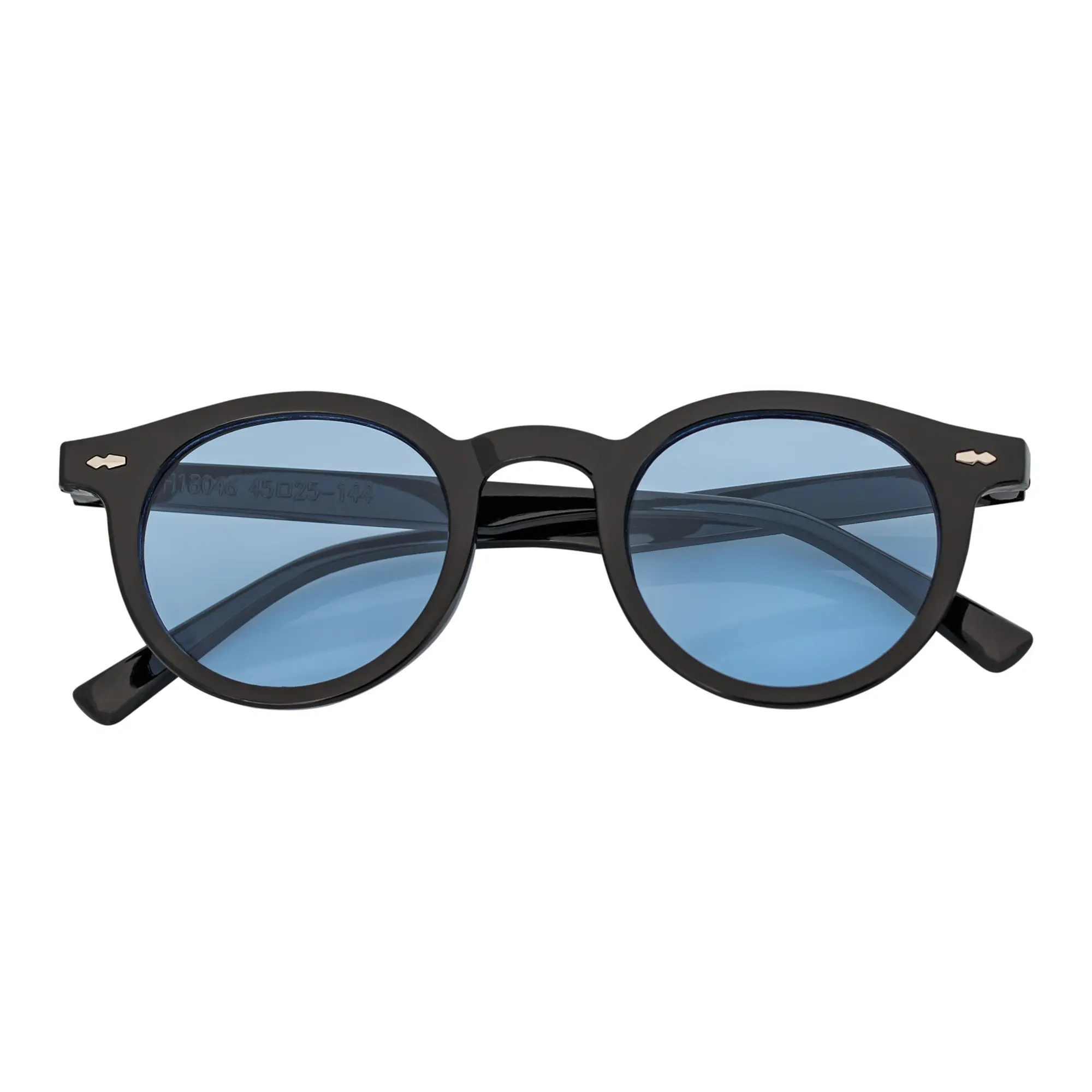 VIBES Retro Small Round Sunglasses, Polycarbonate Frame, Black Blue Tint UV-Protection Lens, UV400 Protection, Tri-Barrel Hinges