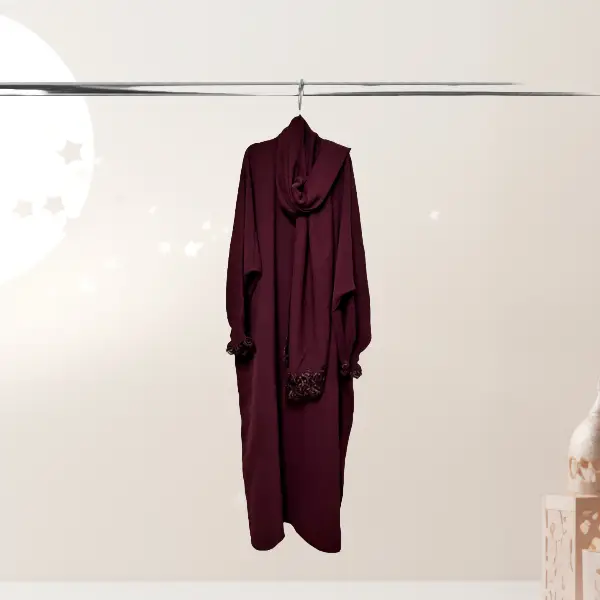 One-Piece Prayer Set Dress & Abaya with attached Hijab - Plain Girls Size