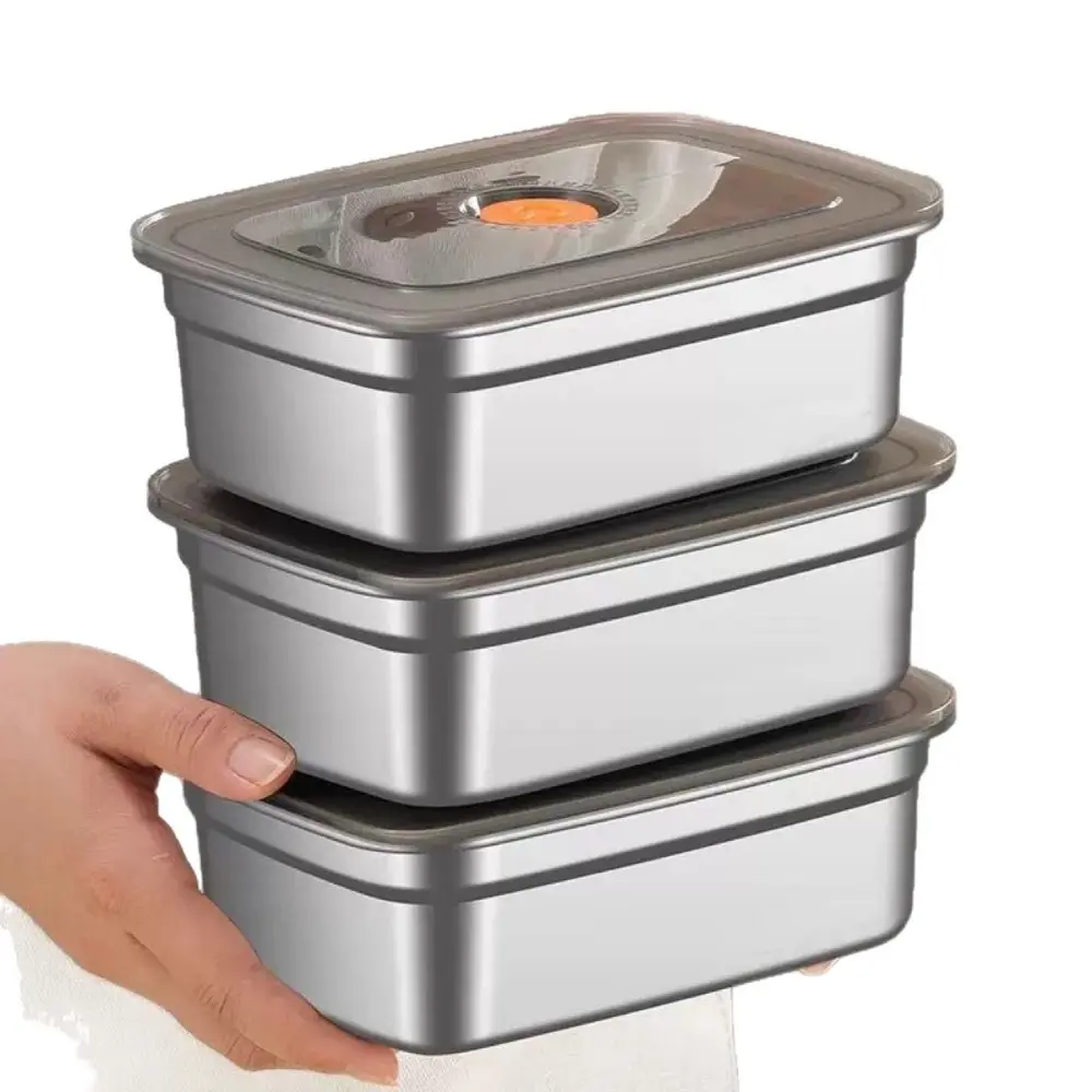 Antibacterial Stainless Steel Food Storage Container, Food-Grade Sealed Lid, Airtight Leak Proof, Rectangular Portable Box, Refrigerator Oven Freezer Safe, Stackable Airtight Containers, Fruit Storage Containers, Containers with Lids