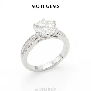 2.5CT Moissanite Round Cut Ring Set Classic for Women Wedding Set D VVS1 O-Shape & V-Shape Stackable Band Lab-Created Hypoallergenic Engagement Promise Anniversary Gift Fine Jewelry