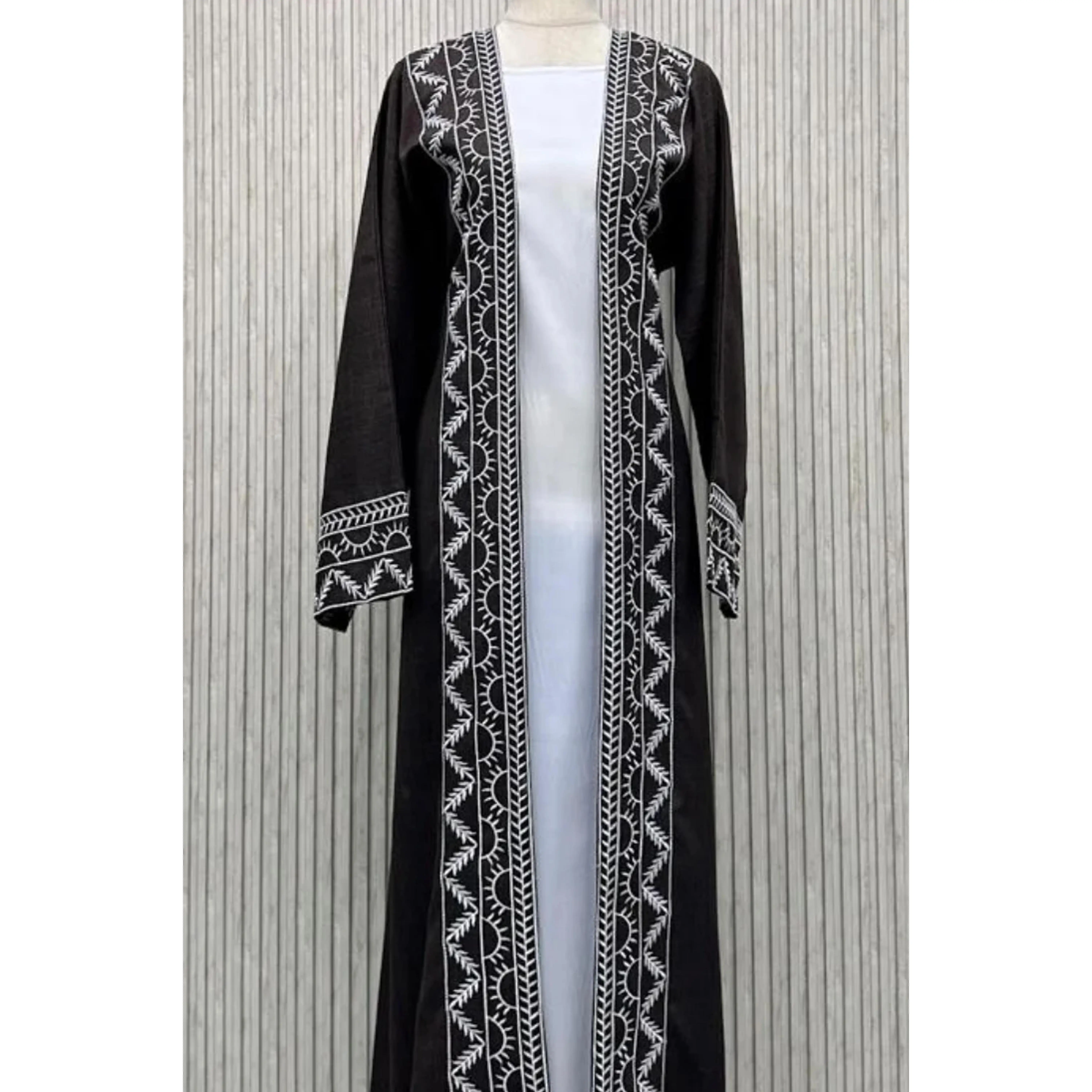 Elegant Black Embroidered 3-Piece Abaya