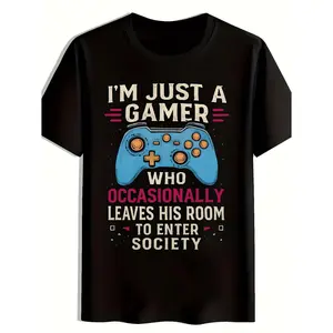 Men Game Controller Blueprint Summer Casual T-Shirt Athletic Style Round Neck Short Sleeve Tee