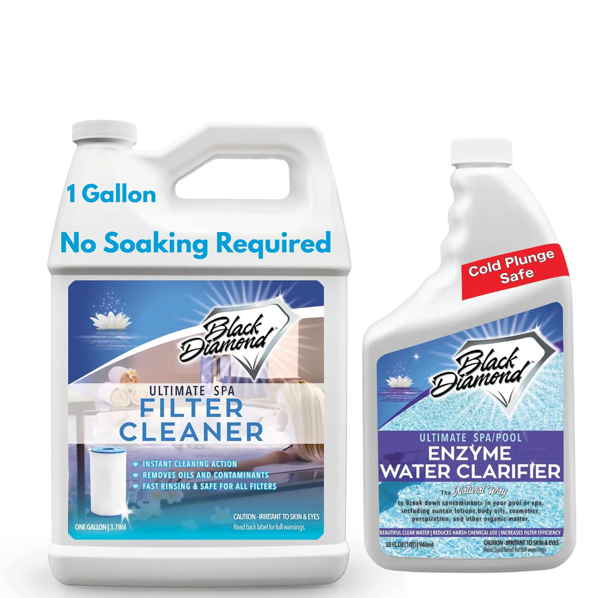 Black Diamond Stoneworks Enzyme Water Clarifier Quart + Spa Filter Cleaner Gallon (2-Pack) – Crystal Clear Water & Deep Filter Cleaning for Spas, Hot Tubs & Pools
