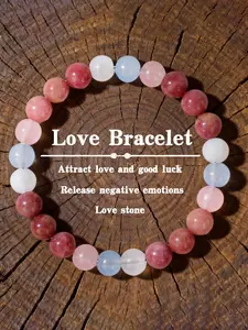 Attract Good Luck Crystal Bracelet, Wood Texture Beads Handmade Jewelry, Release Negative Energy Love Charm, Lucky Accessory, Healing Crystal Bracelet