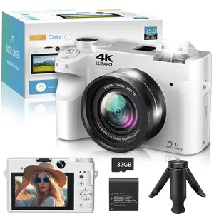 4K Digital Camera, 75MP Dual Cameras for Photography, 18X Digital Zoom Video Vlogging Camera, Autofocus Point Shoot Cameras, Compact Travel Camera with 3.0" Screen, 32GB Memory Card, 1 Battery, 1 Tripod, Perfect for Photography Beginner