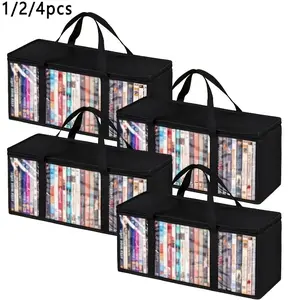 Transparent PVC DVD Storage Bag, Space Saver Bags, Media Organizer with Zipper and Handle, Stackable CD/DVD/game Disc Holder, Ideal for Home Organization