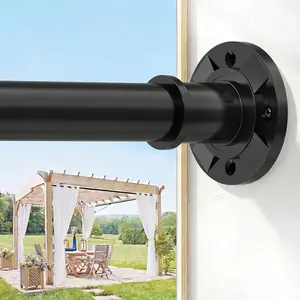 Adjustable 31-112 Inch Extra Long Curtain Rod, Heavy Duty Anti-Slip Never Rust Matte Black Spring Shower Rod for Bathroom, Windows, Room Divider