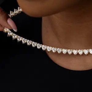 GLD Heart Diamond Tennis Necklace in 18k Yellow Gold 6mm Length 16 18 20 inches Everyday Wear Perfect Gift