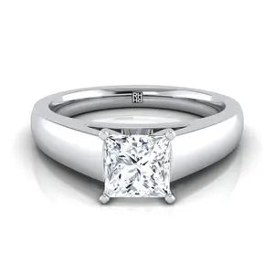 High Polish Tapered Signet Solitaire Princess Cut Engagement Ring Setting in Platinum