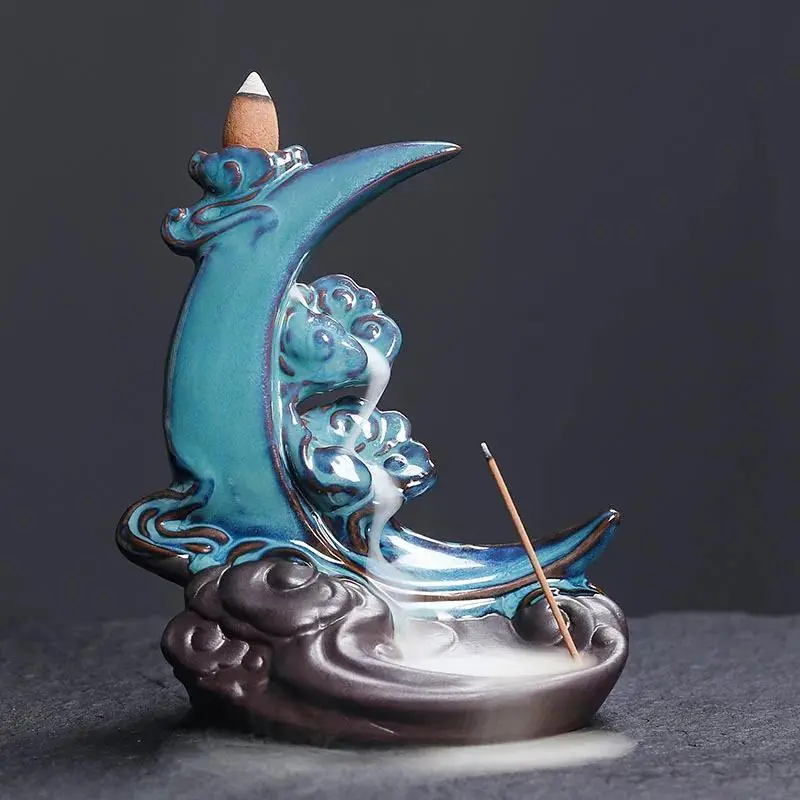 Moon Shaped Ceramic Incense Burner, Creative Incense Holder, Home Decor Supplies for Living Room Bedroom Office, without Incense, Perfume, Bakhoorburner