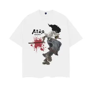 Afro Samurai "Afro" Vintage Oversized Tee Anime T-shirt 100% Cotton Original Design DTG Printing baggy compression clothes Top Casual Man White Tshirt Crewneck