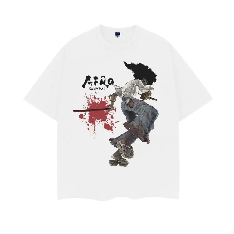 Menswear Afro Samurai "Afro" Vintage Oversized Shortsleeve Tee, 100% Cotton Original Design DTG Printing Crewneck, Casual Comfy Fit Streetwear Casual Streetwear Top, Baggy Mens T-Shirt