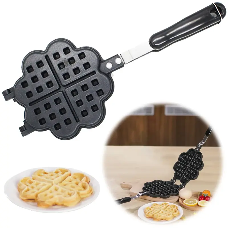 Breakfast Waffle Molds Non-Stick Aluminum Alloy Mini Waffle Pot Egg Cake Oven Double-Sided Frying Pan Waffle Pancake Griddle Pan for Easy Cooking