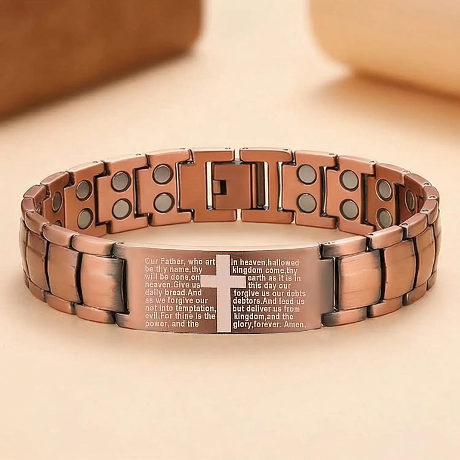Men's Adjustable Copper Magnetic Cross Bracelet - Low Allergy, Joint and Magnetic Therapy Bracelet Pure copper bracelet, sturdy design, suitable size, suitable for arthritis patients Magnetic suction bracelet Valentine's Day Father's Day jewelry gift