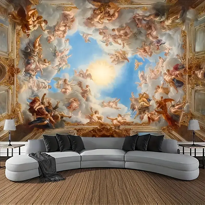1pc Renaissance Decorative Tapestry - Elegant Floral and Cloud Design, Polyester, Ideal for Birthday, Wedding, Graduation, and Holiday Party Decorations, Versatile Photo Backdrop, Celebration Wallpaper |   Ornate Wall Art |   Polyester Fabric