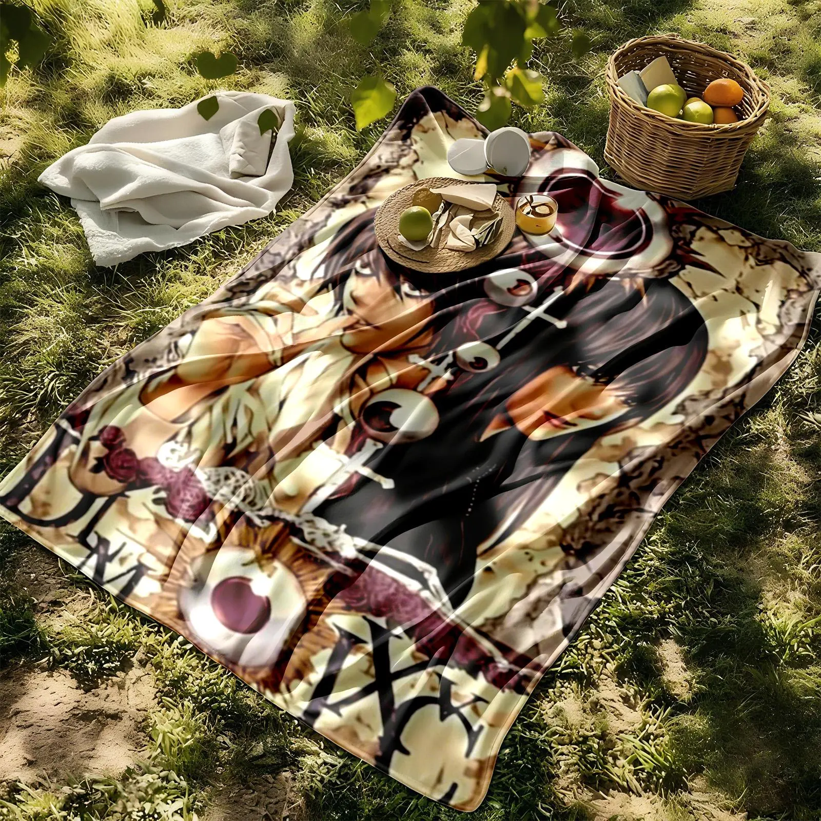 1 piece Vampire Knight: Moment of Intertwined Fate themed flannel blanket - Super soft fluffy flannel sofa blanket, suitable for beds and sofas, all-season use, modern geometric pattern design, digital printing, 100% polyester material, machine