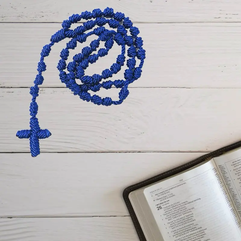 Bleu Catholic chaplet Religious Handmade Rosary Cross Pendant Long Braided String Knotted Catholic Religion Adjustable Colorful Cord Rope Necklace Lucky Protection Keepsake Jewelry for Women Men