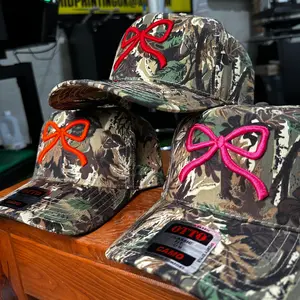 Camo Bow Embroidered Trucker Hat - Classic Design with Embroidered Detailing and Comfortable Fit