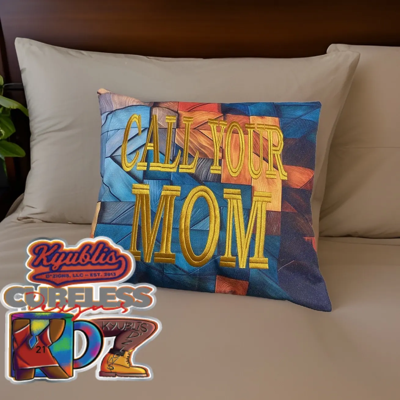 Custom Text Embroidered Canvas & Premium Vegan Leather Pillow 15 x 15 inches for the One You Love
