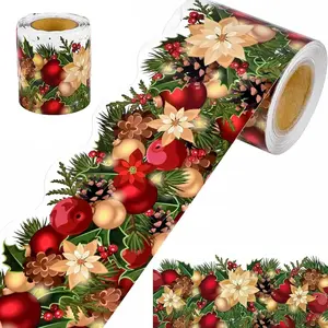 Merry Christmas Stickers 3 Inch Roll Self-Adhesive Pinecone Berry Patterns Decals for Greeting Cards Photo Frames Windows & Craft DIY Decoration