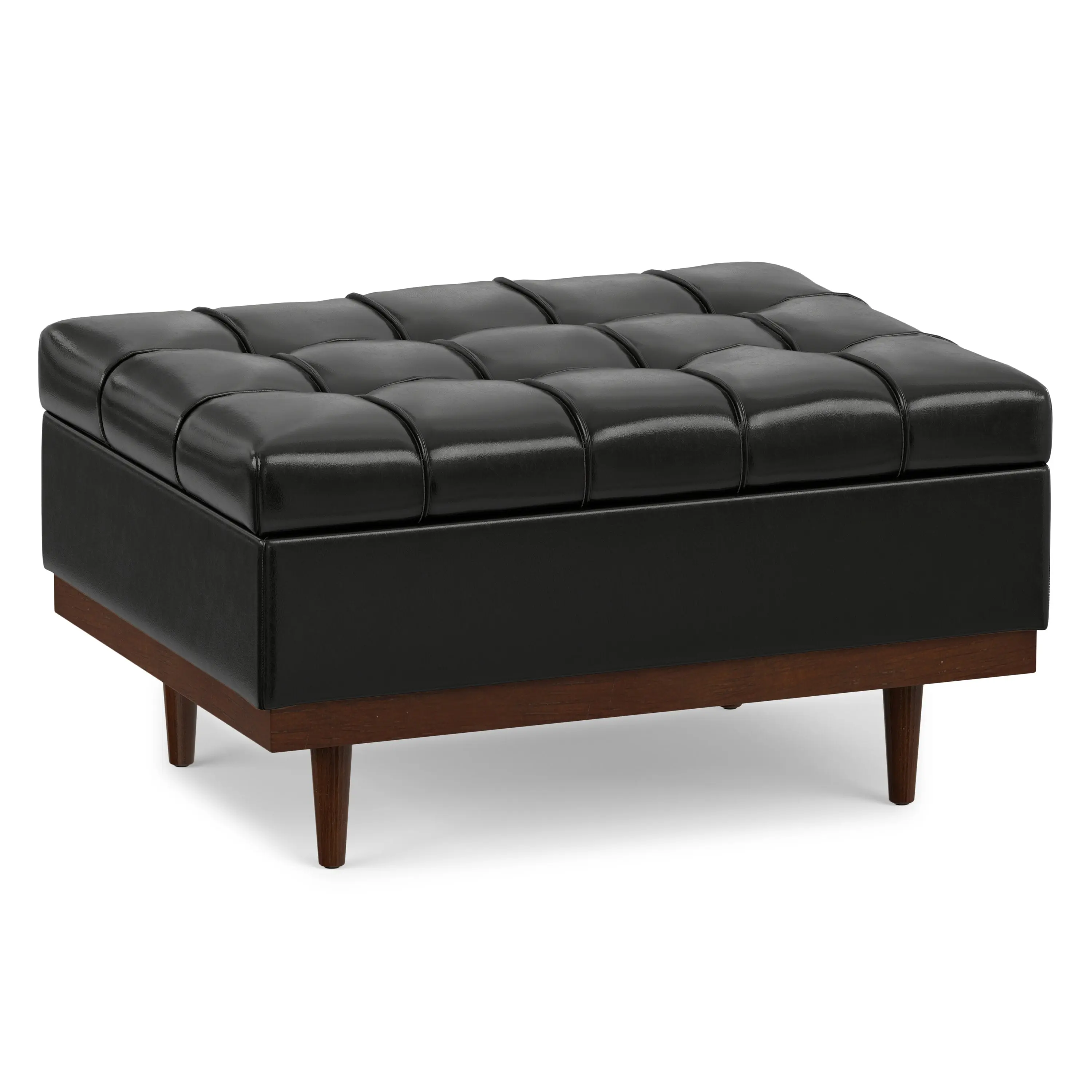 Mariah Multi-Purpose Distressed Faux Leather Footstool-Ottoman - Rectangular Tufting & Piping Detail, Foam Cushioned Footrest, Wood Frame, Compartmentalized Storage, Fully Assembled Indoor Coffee Table Furniture, Easy Returns, Rectangular Tufting And Pipi