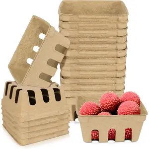 20 Pack  Pulp Fiber Berry Basket, Small Farmers Market Display Produce Baskets, Vented Berry Container for Strawberry Blueberry Raspberry Egg Fruit Vegetable, Grocery Store Supplies