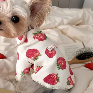 New Strawberry Print Pet T-Shirt, Cute Home Clothing for Cats, Dogs and Puppy, Breathable Clothes for Small Medium Dogs, Husky Clothes, 1 Piece